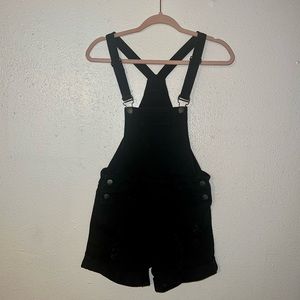 Black Distressed Cut Off Overalls - small